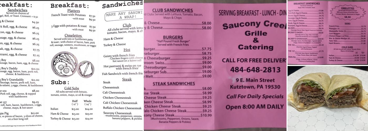 Saucony Cafe' Menu