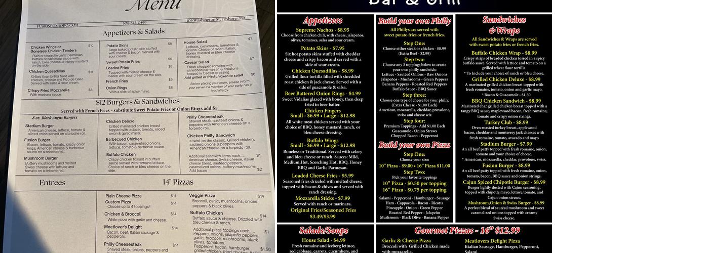 Fusion Bar & Grill Menu