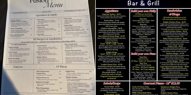 Fusion Bar & Grill Menu