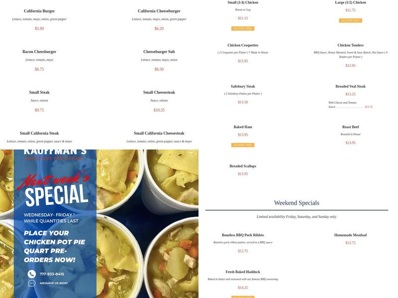 Kauffman's Bar-B-Que Restaurant Menu