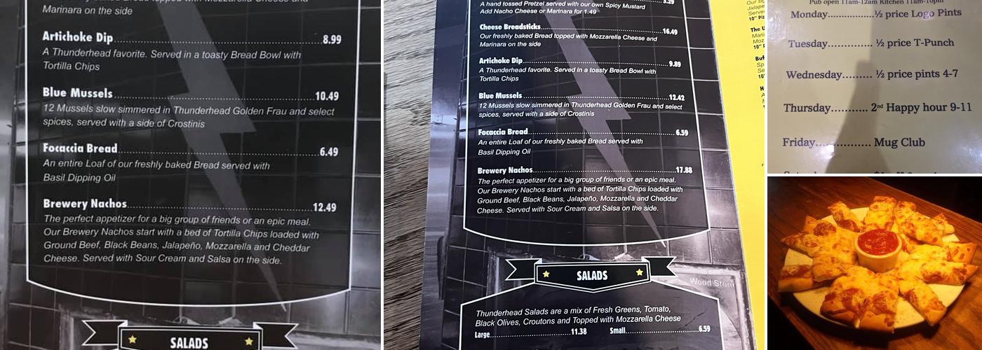 Thunderhead Brewing Menu