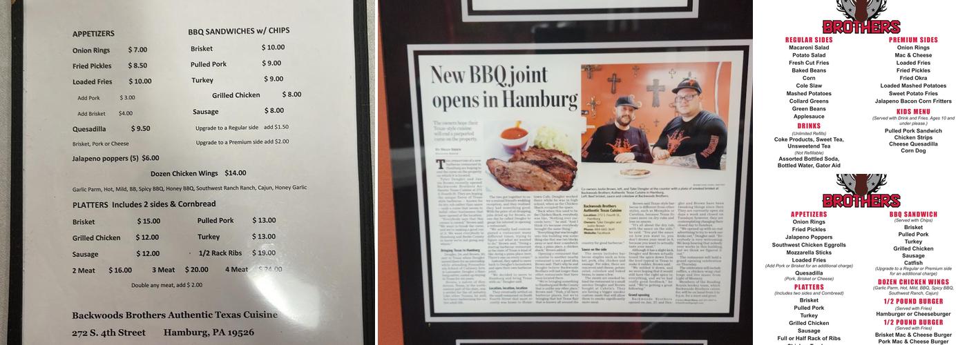 Backwoods Brothers Authentic Texas Cuisine Menu
