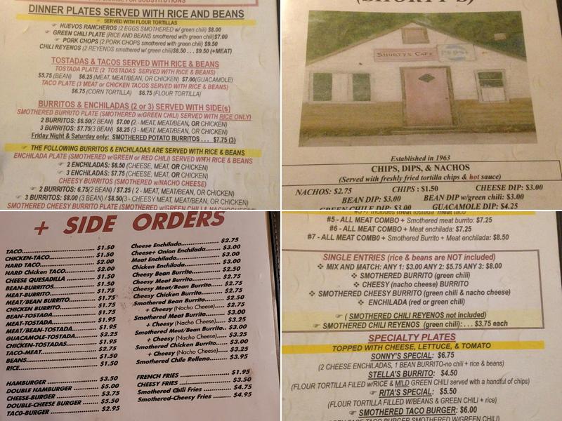 Shorty's Cafe Menu