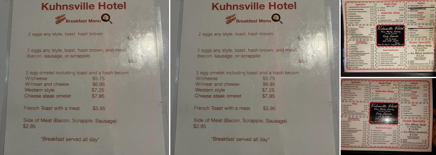 Kuhnsville hotel Menu