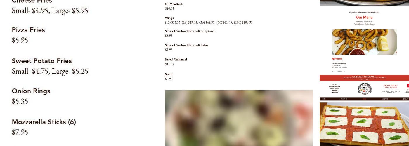 Aljons Pizza & Restaurant -West Windsor Menu