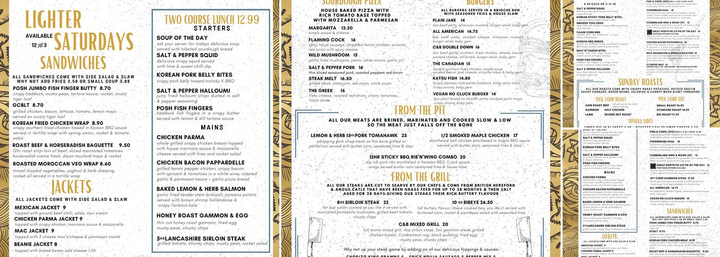 Cock & Bottle, Tarleton Menu