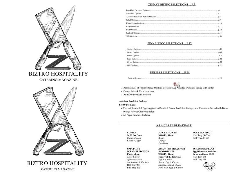 Zinna's Bistro Menu
