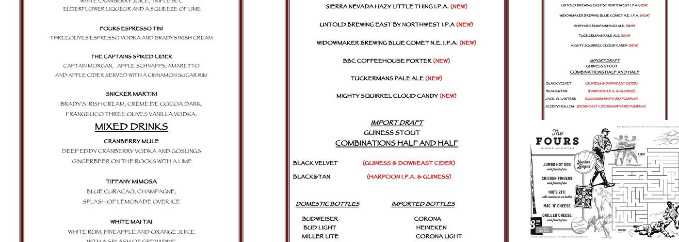 The Fours Bar & Grill Menu