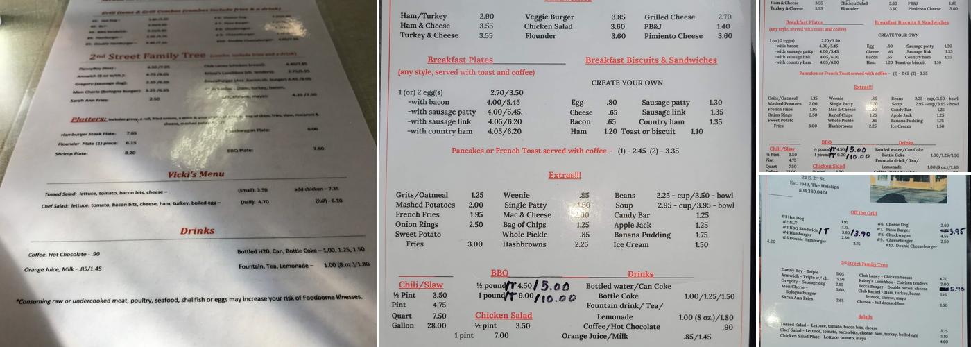 Second Street Lunch Menu