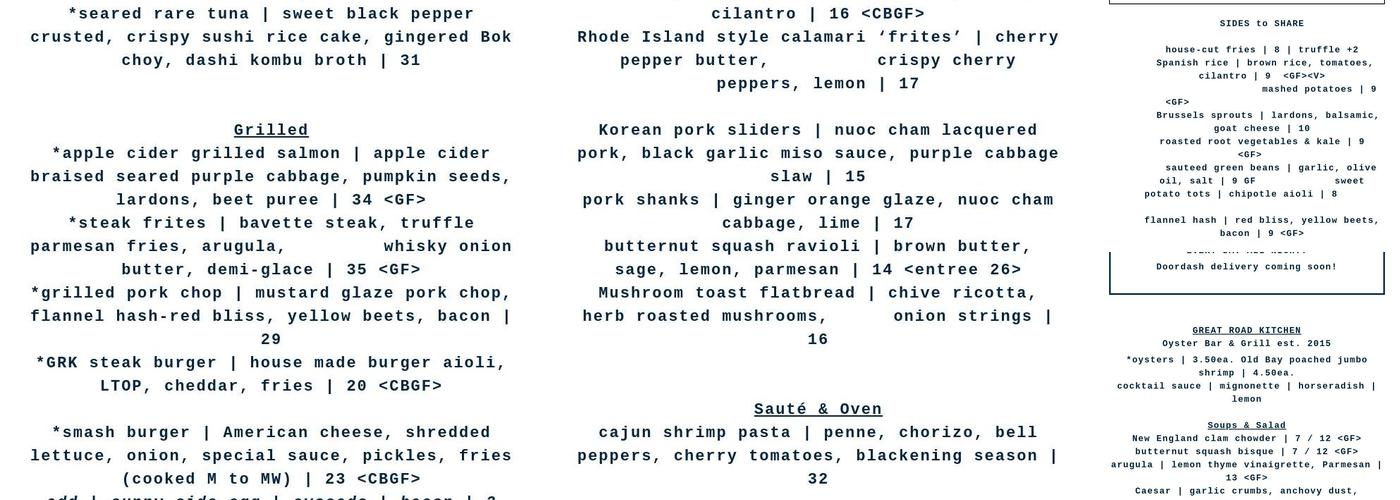 Great Road Kitchen Menu