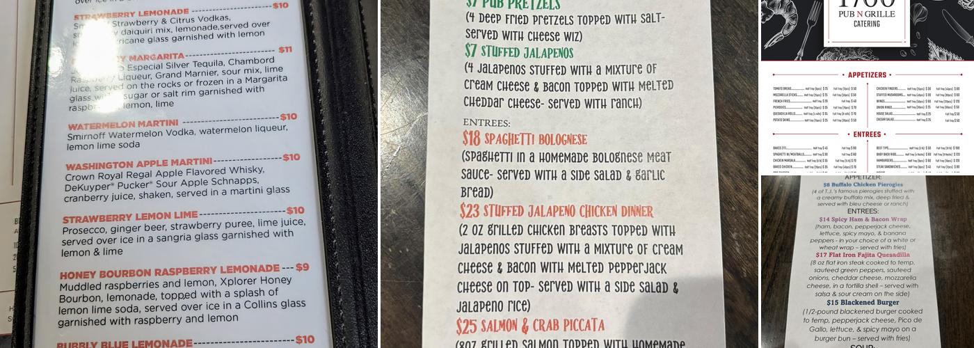 1760 Pub N Grille Menu