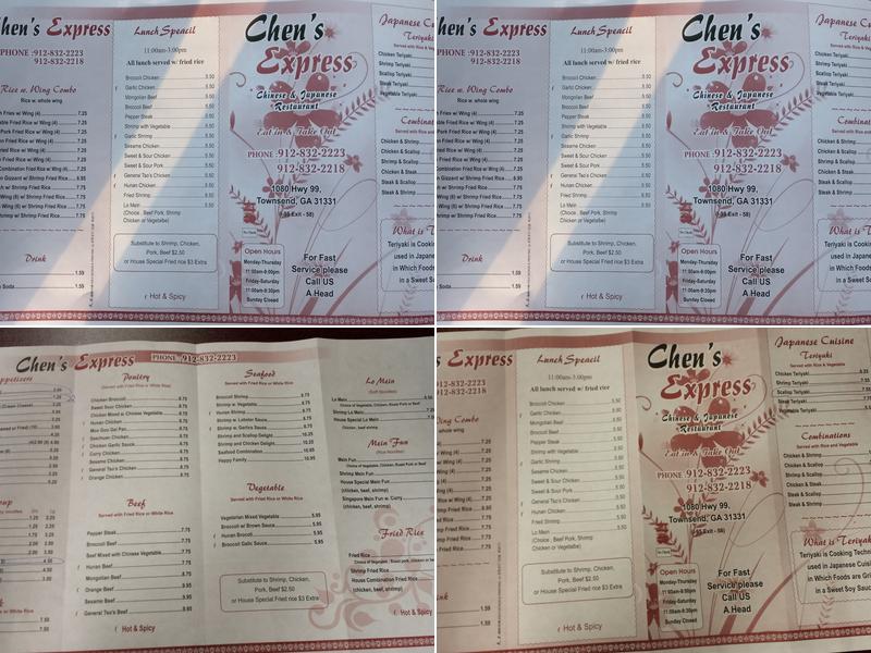 Chen's Express Menu