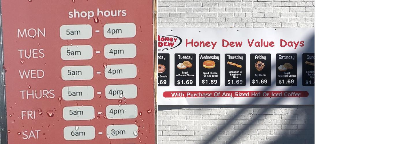 Honey Dew Donuts Menu