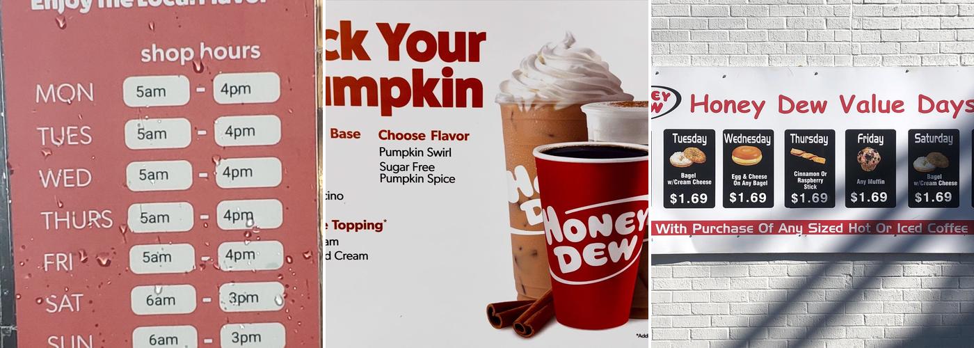 Honey Dew Donuts Menu