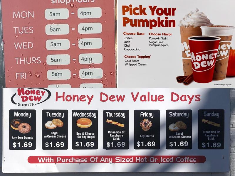 Honey Dew Donuts Menu