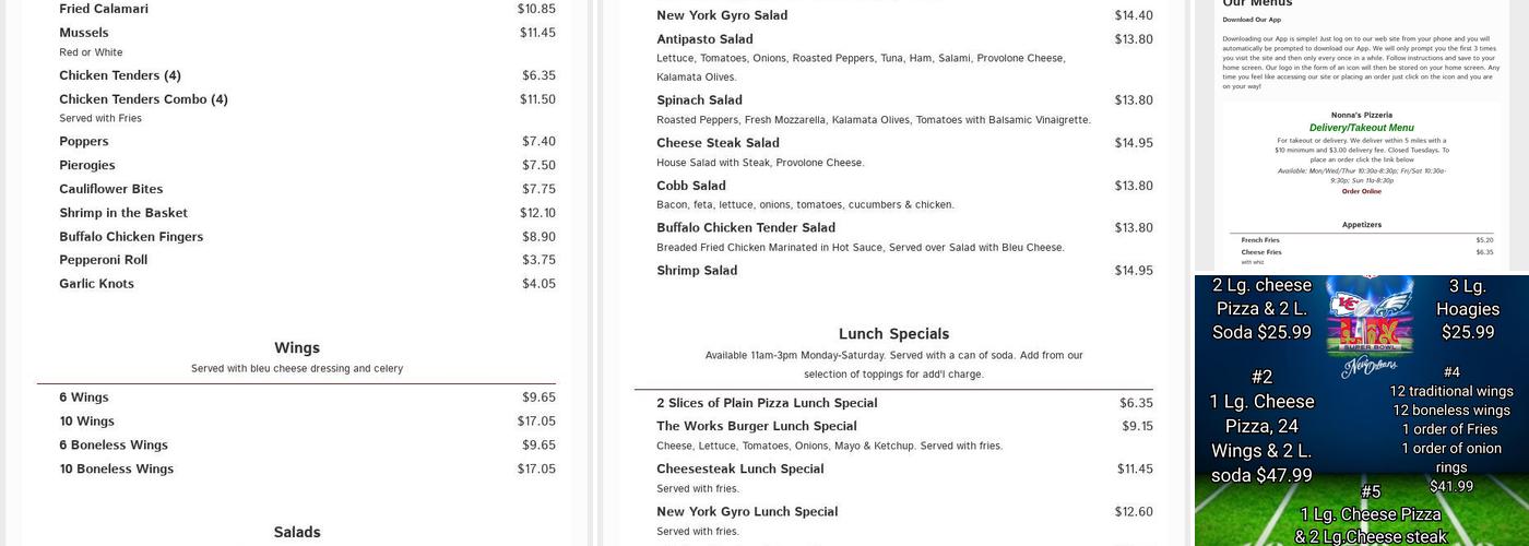 Nonna’s Pizzeria Menu