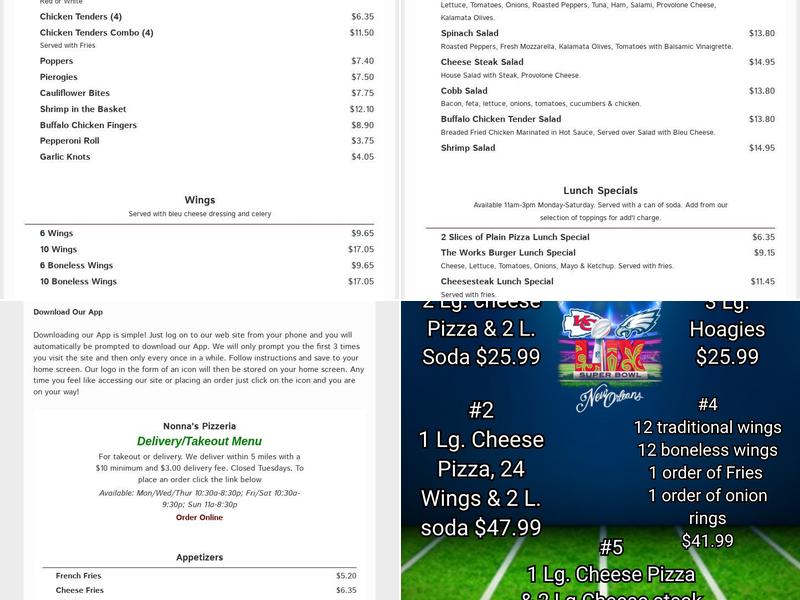Nonna’s Pizzeria Menu