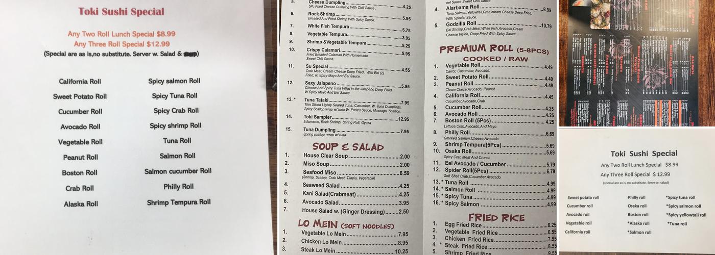 Toki Sushi Steakhouse Menu