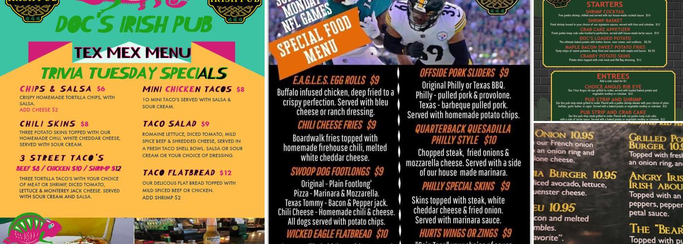Doc's Irish Pub Menu