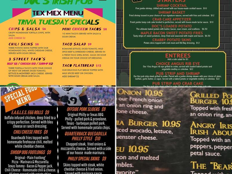 Doc's Irish Pub Menu