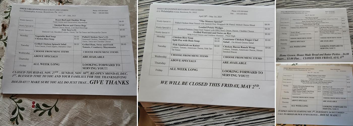 Sweet Beginnings Menu