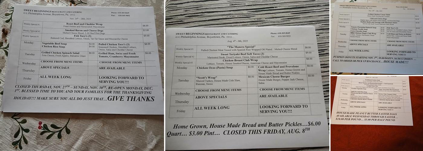 Sweet Beginnings Menu