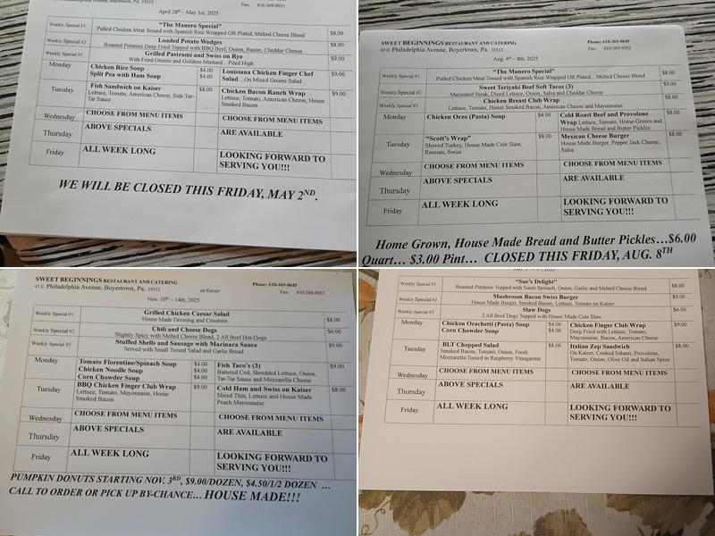 Sweet Beginnings Menu