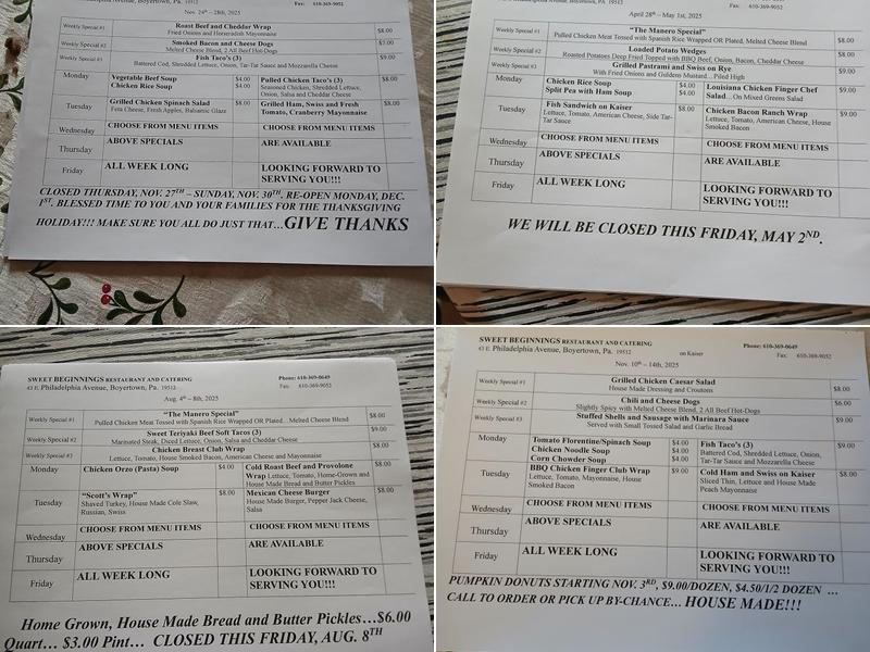 Sweet Beginnings Menu