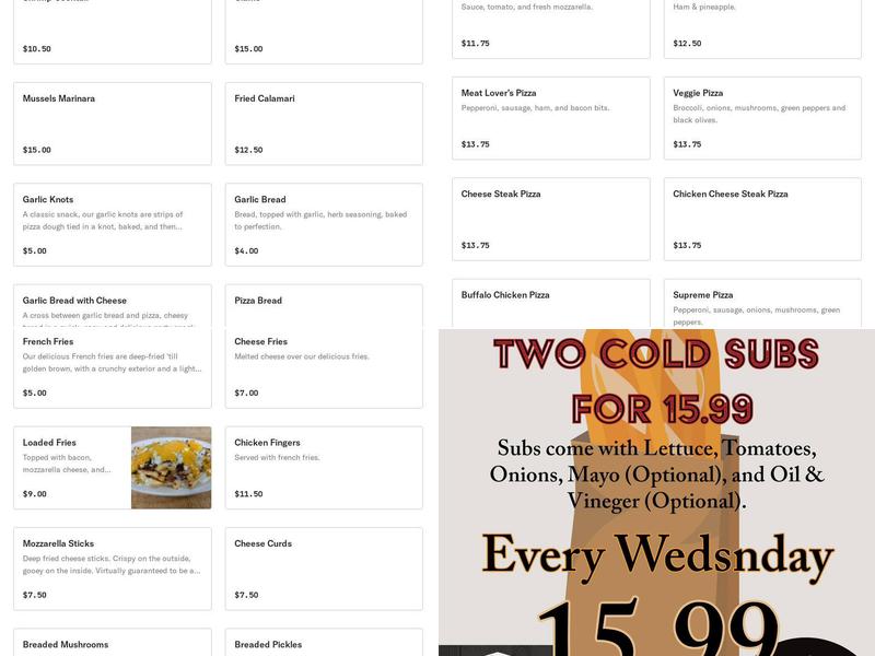 Fiore's Italian Restaurant Bar & Pizzeria Menu