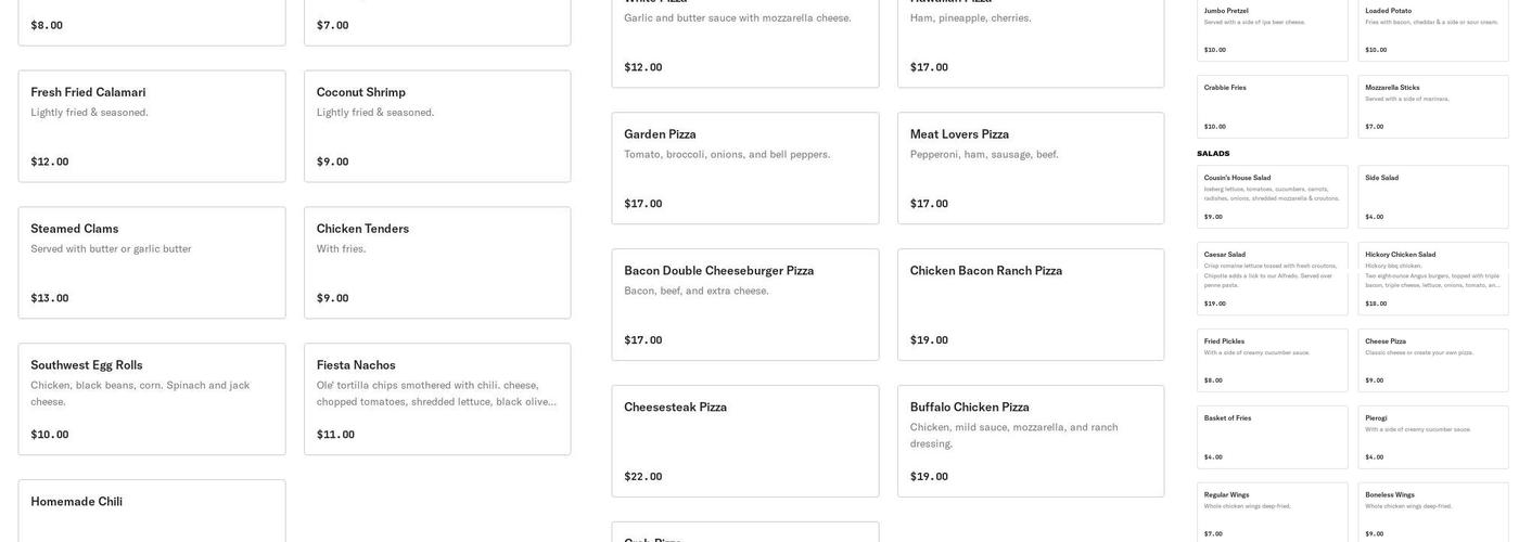 Cousin's Pub & Co Menu