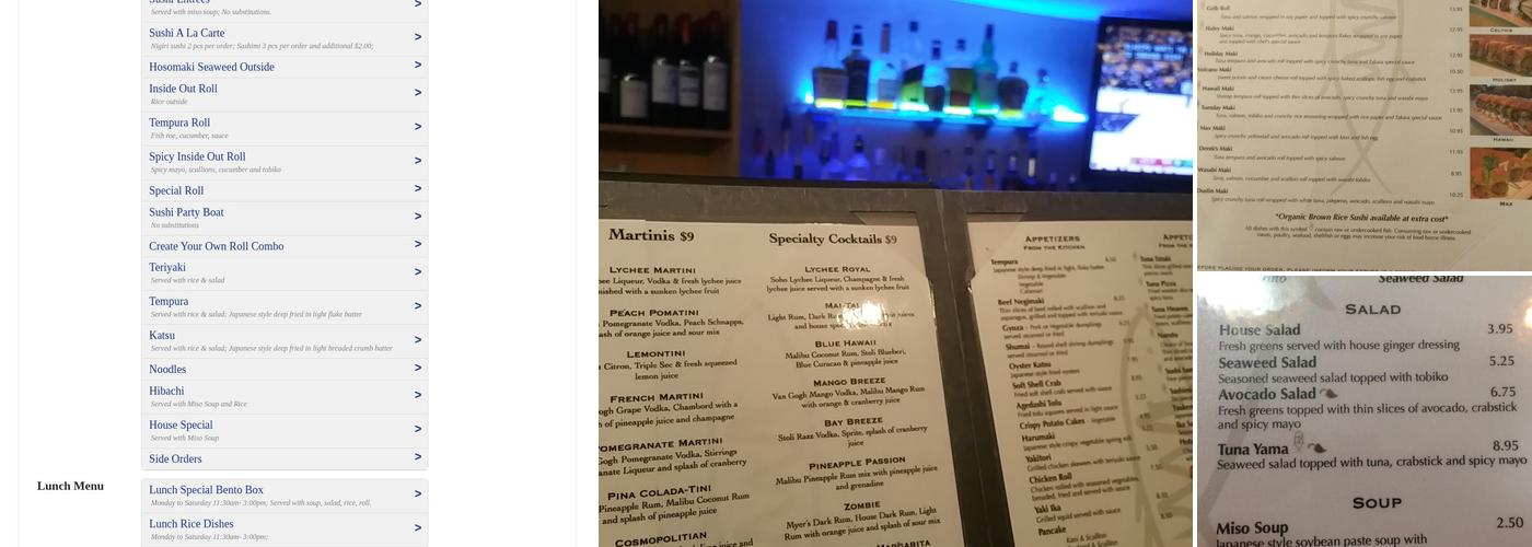 Takara Japanese Restaurant Menu