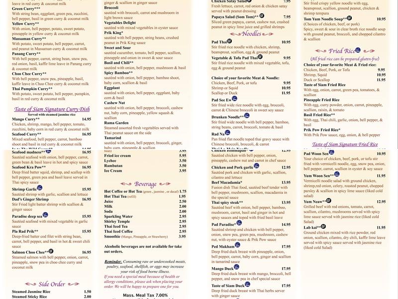 Taste of Siam Menu