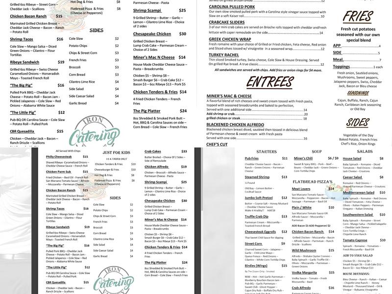 Miner's Pub Restaurant Menu