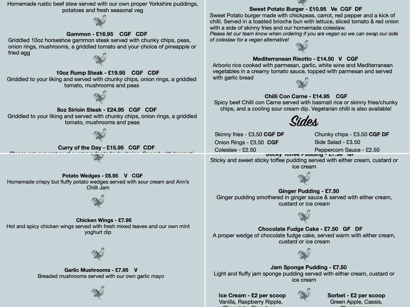 The Blackcock Inn at Falstone Menu