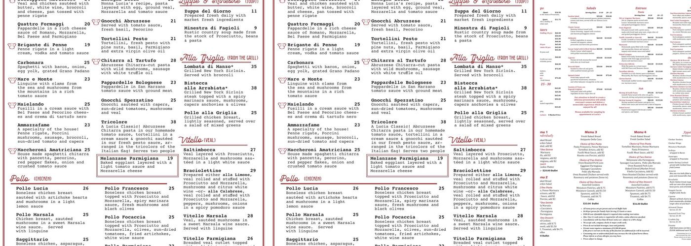 Lucia Ristorante / Winchester Menu