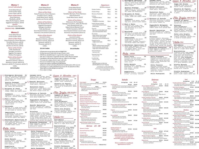 Lucia Ristorante / Winchester Menu