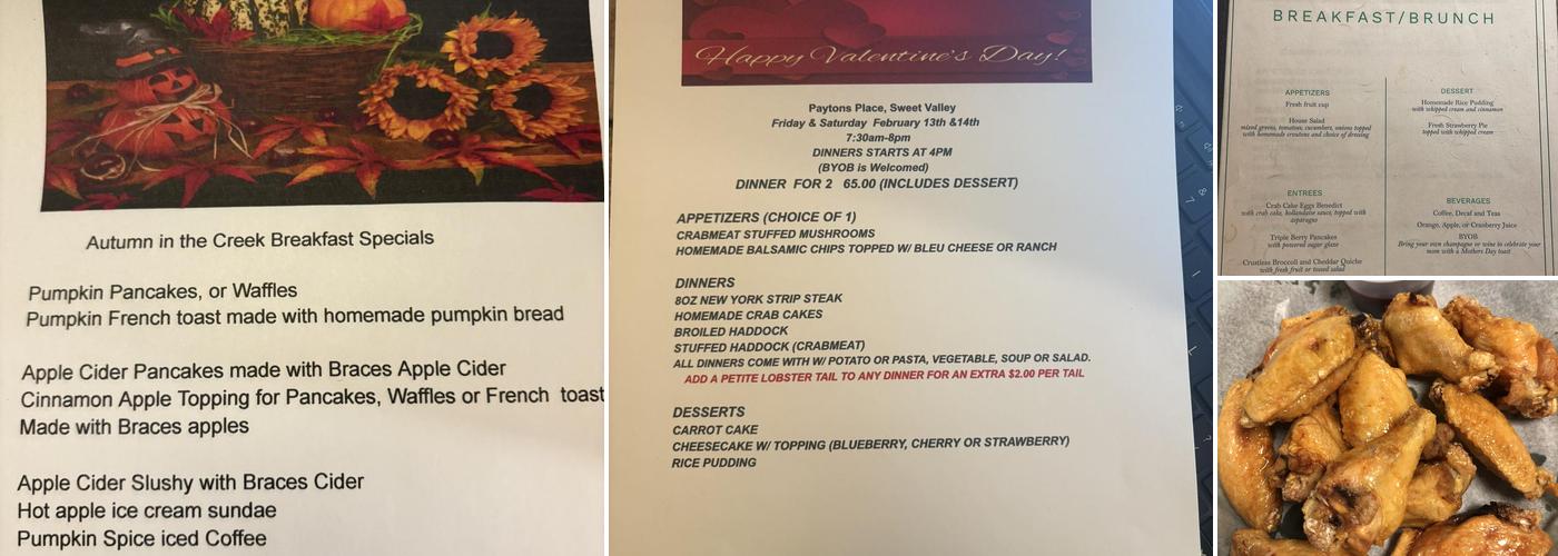 Payton's Place Menu