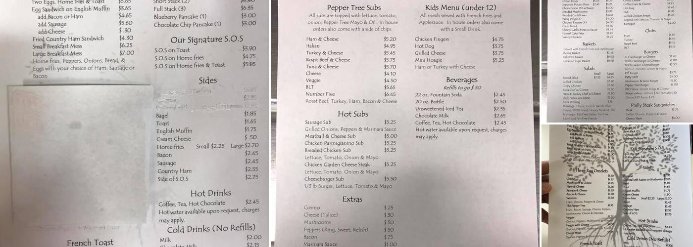 The Pepper Tree Menu