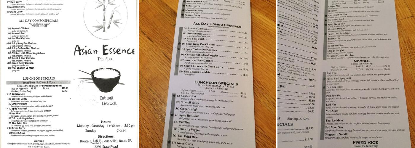 Asian Essence Thai food Menu