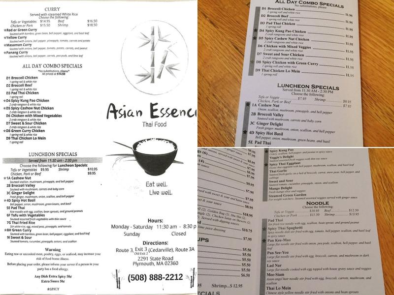 Asian Essence Thai food Menu