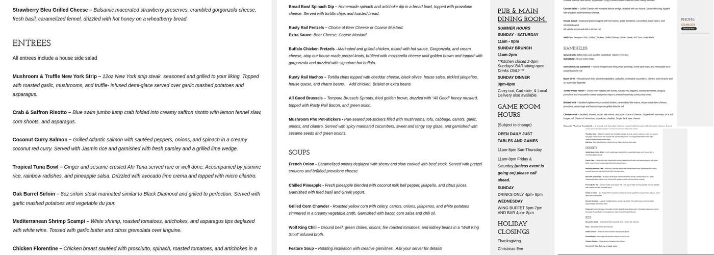 Rusty Rail Brewing Company Menu