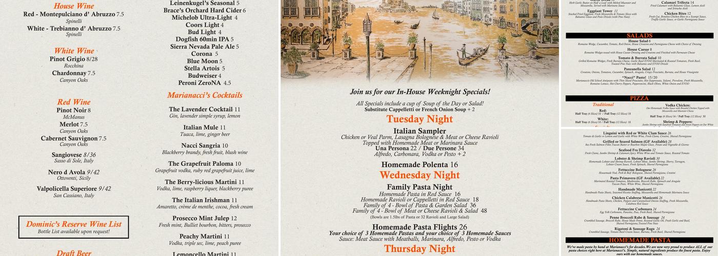 Marianacci's Restaurant Menu
