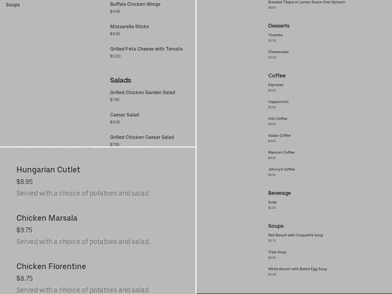 Johnny's Cafe Menu