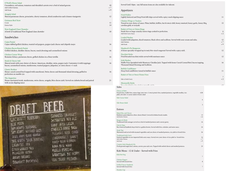 O'Neills Pub & Restaurant Menu
