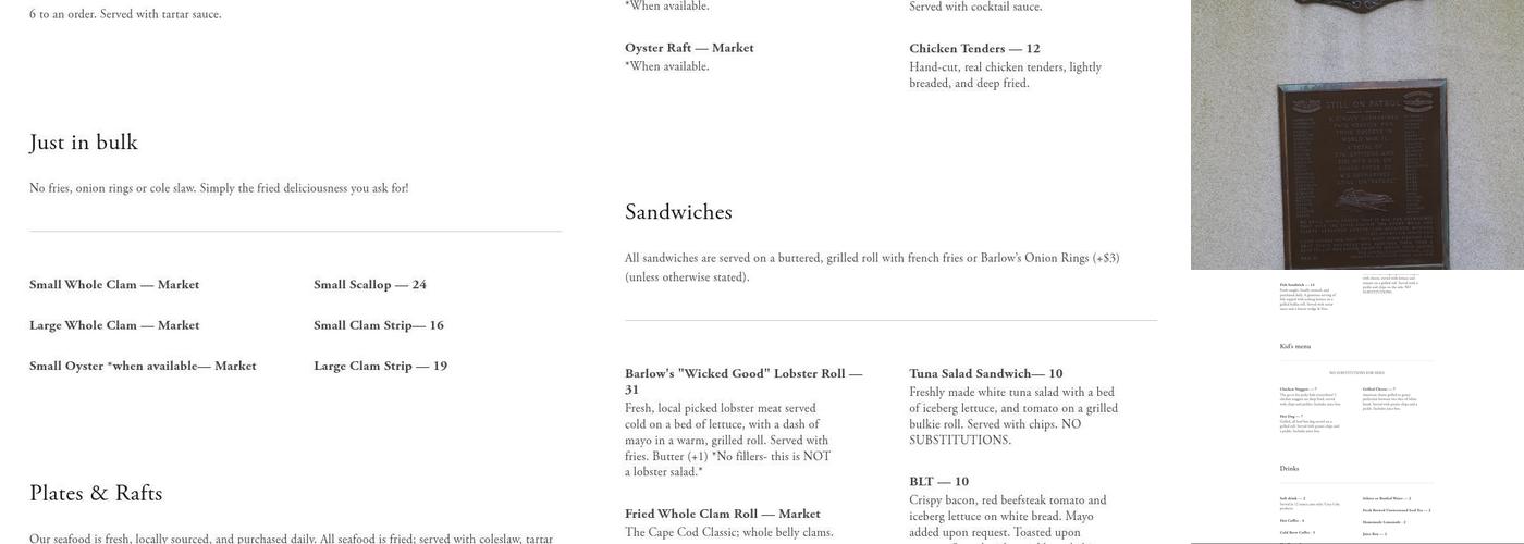 Barlow's Clam Shack Menu