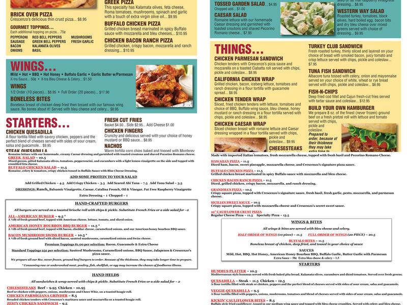 Crescenzo's Brick Oven Eatery Menu