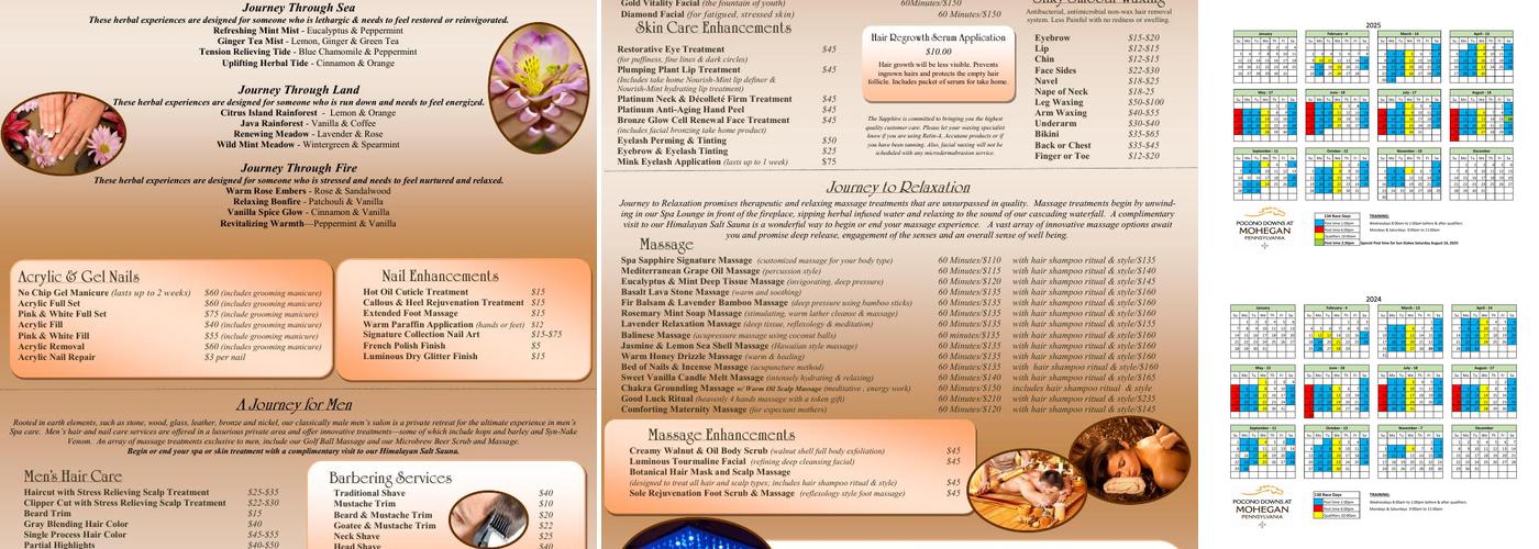 Mohegan Pennsylvania Menu