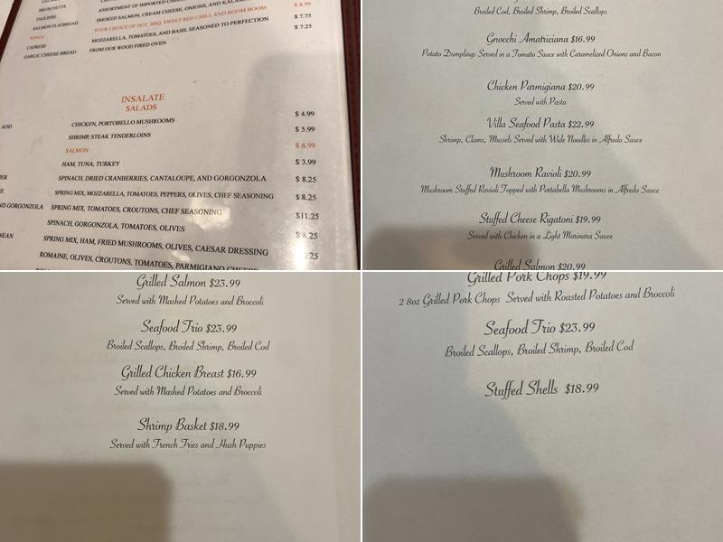 Villa Schiano Menu