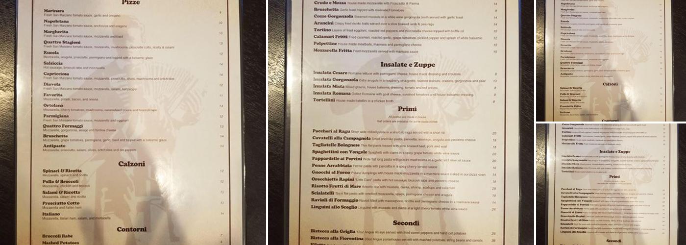 Sabatino's Trattoria Menu