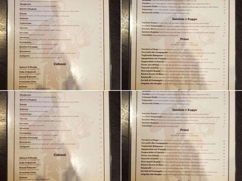 Sabatino's Trattoria Menu